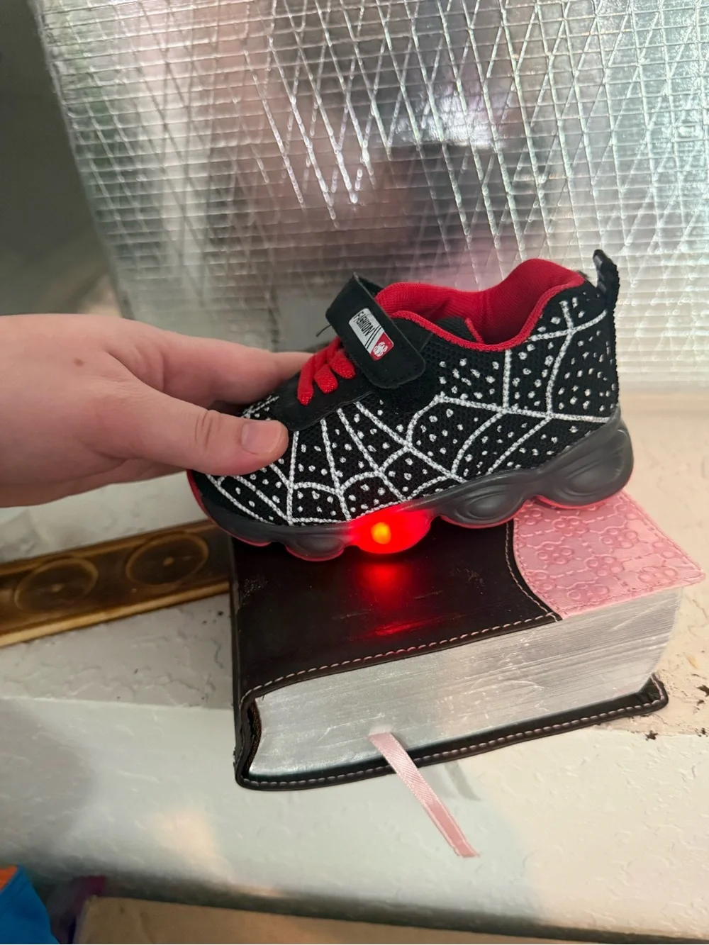 Kids Black & Red Athletic Sneakers with Geometric Pattern